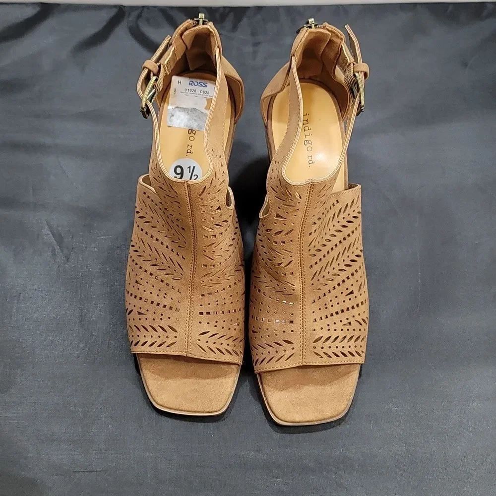 BRAND NEW INDIGO CUT-OUT DESIGN BLOCK HEEL BOOTIE SANDAL